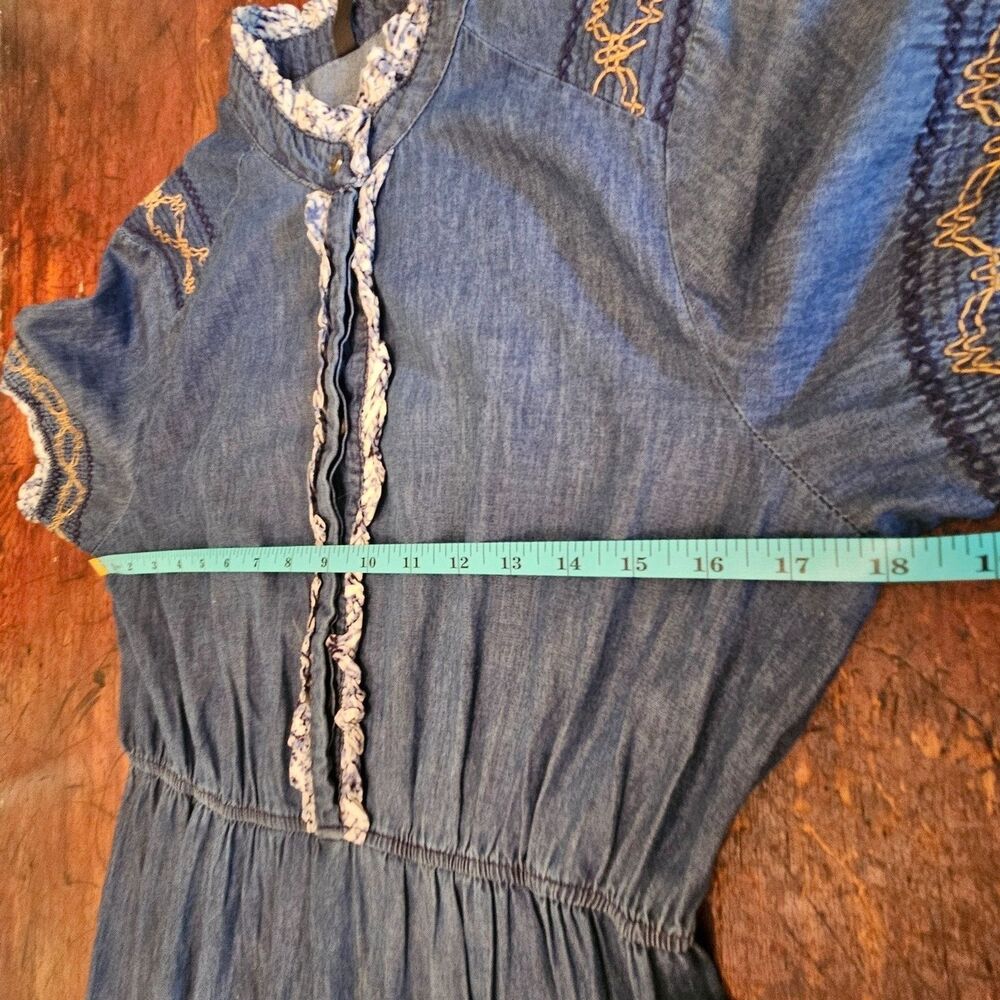 Lapis Anthropologie Blue Denim Dress Sz L Tiered Boho Cowgirl Prairie Western - Picture 5 of 10